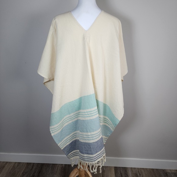 Tribe Alive Poncho Womens One Size Cotton Beach Coverup Fringe Natural Cruise - Picture 3 of 16